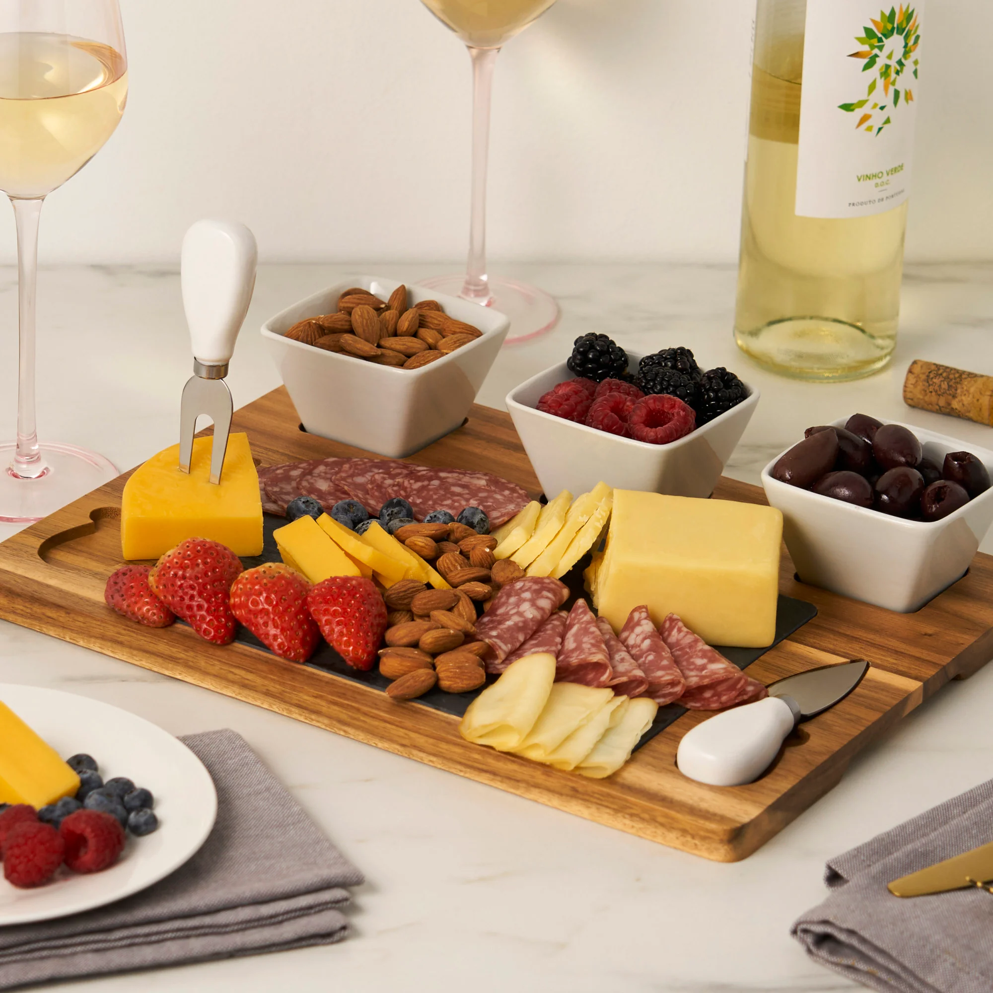 Acacia & slate cheese board set w/ceramic bowls by twine - Image 3