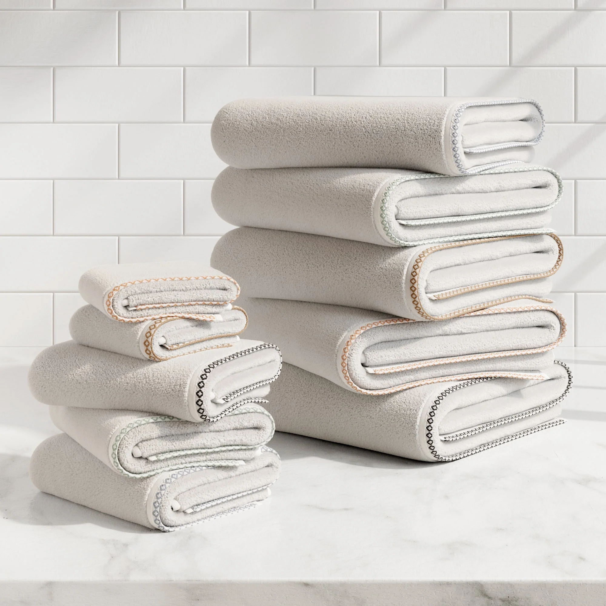 Cotton Border-Stitched 6-Piece Towel Set - Valery Collection - Image 105