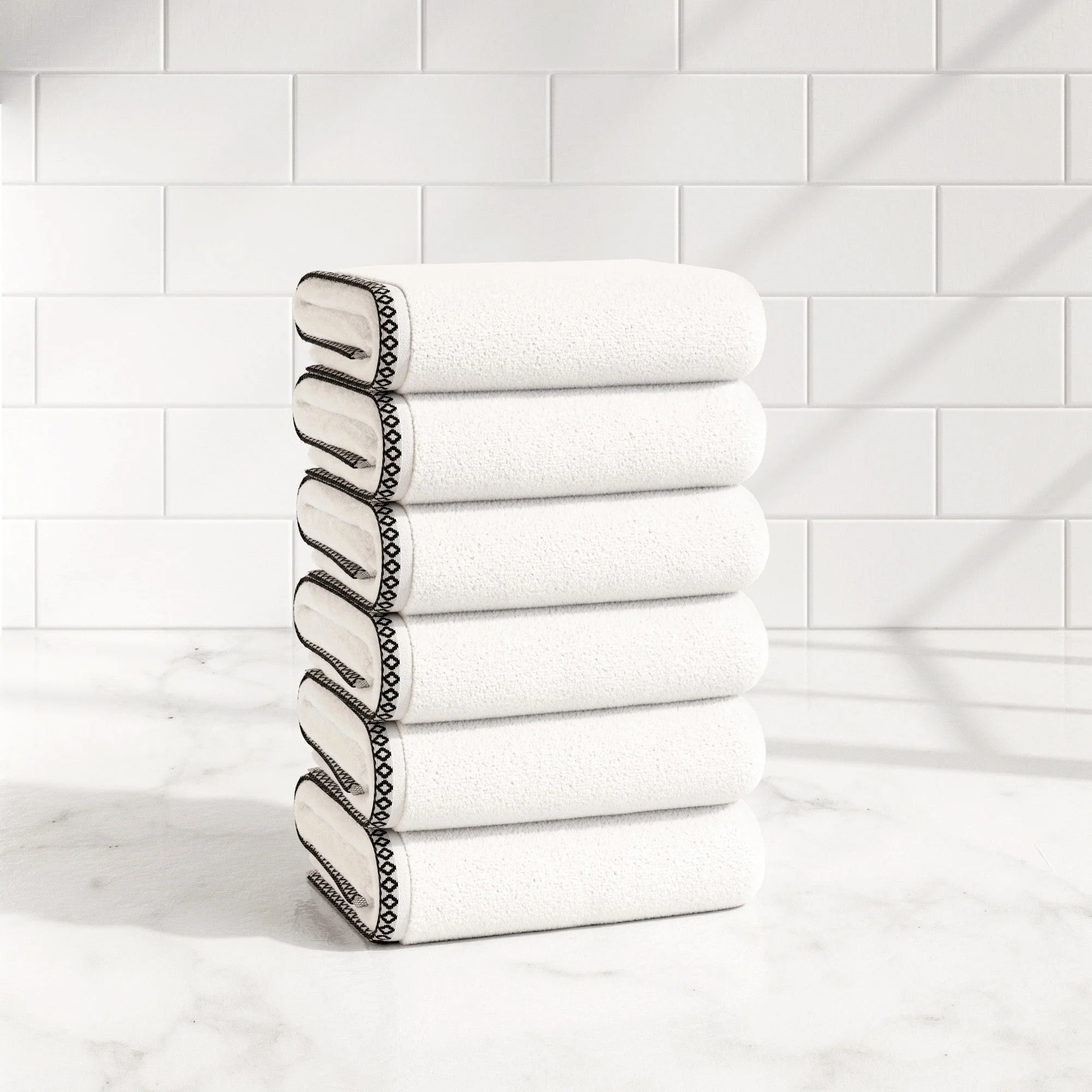 Cotton Border-Stitched 6-Piece Towel Set - Valery Collection - Image 109
