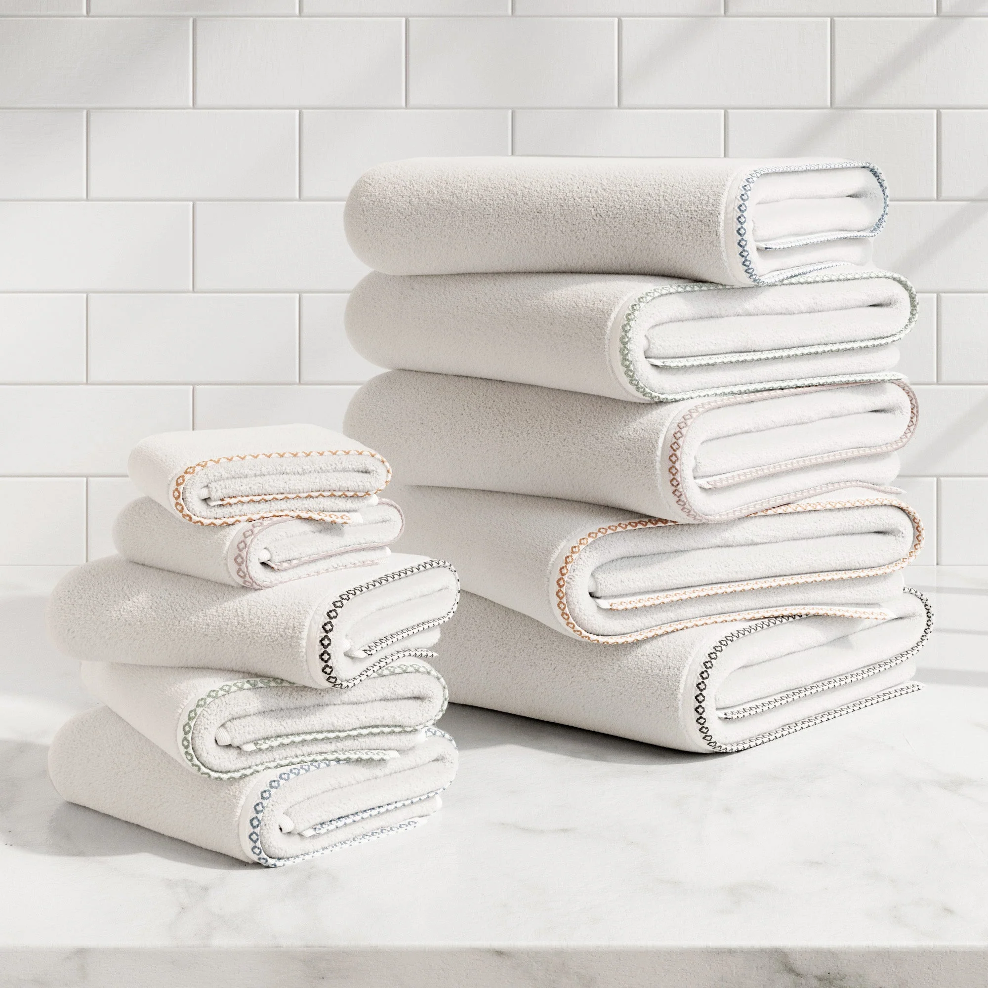 Cotton Border-Stitched 6-Piece Towel Set - Valery Collection - Image 33