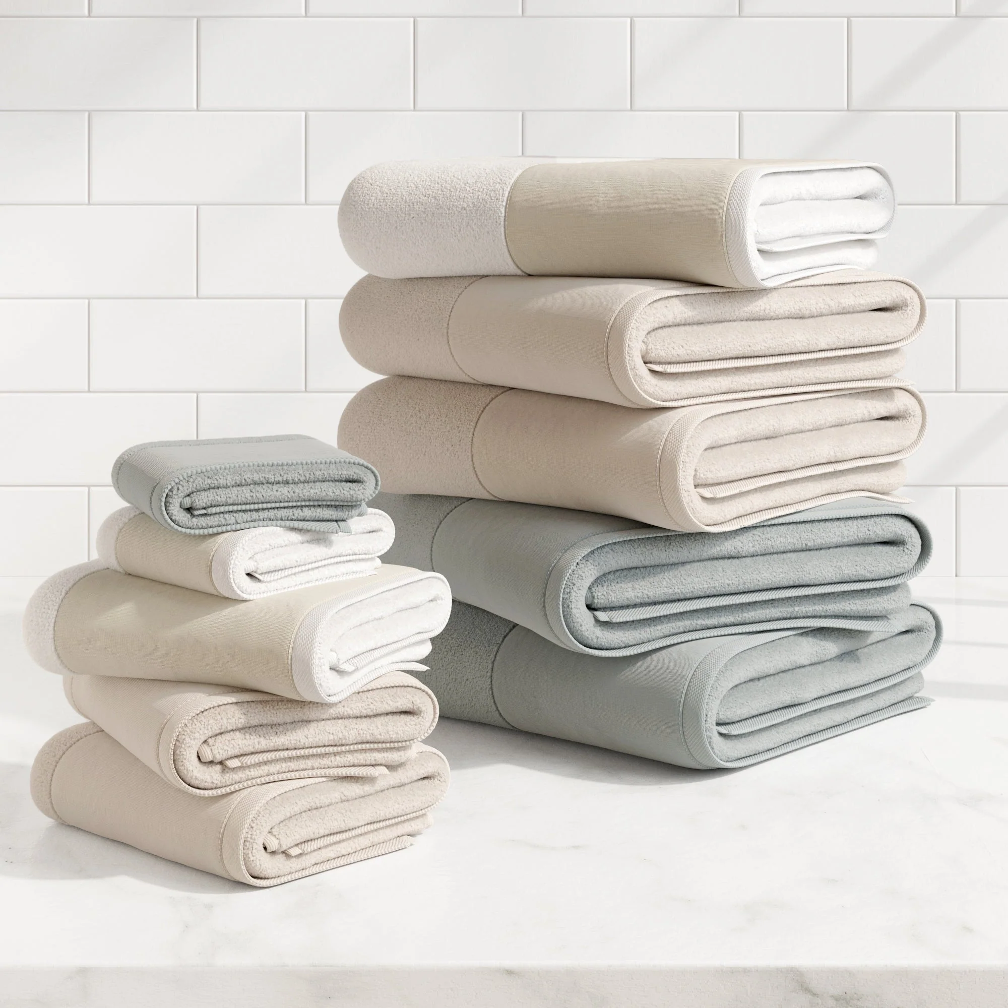 Cotton Linen-Like Border 6-Piece Towel Set - Priya Collection - Image 27