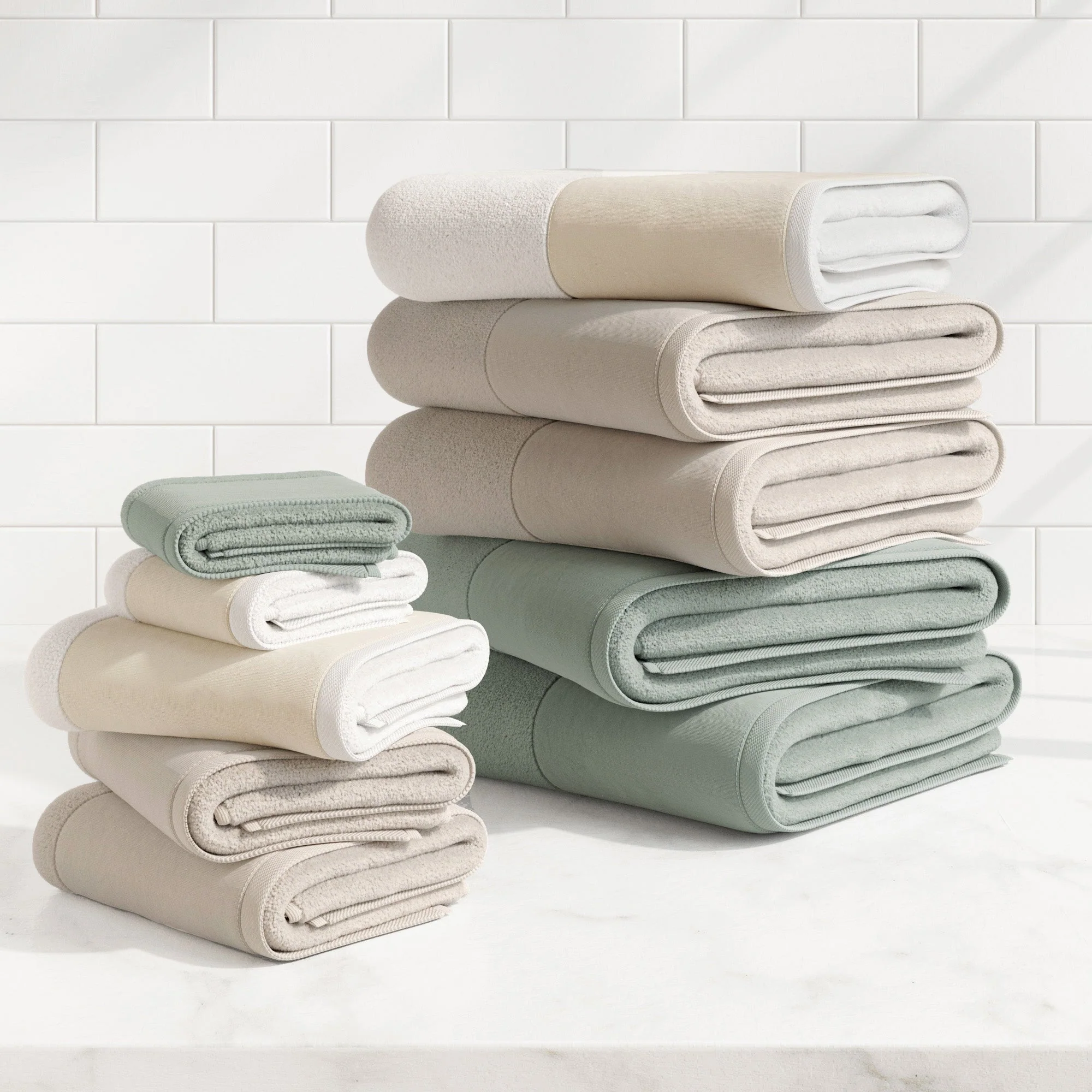Cotton Linen-Like Border 6-Piece Towel Set - Priya Collection - Image 39