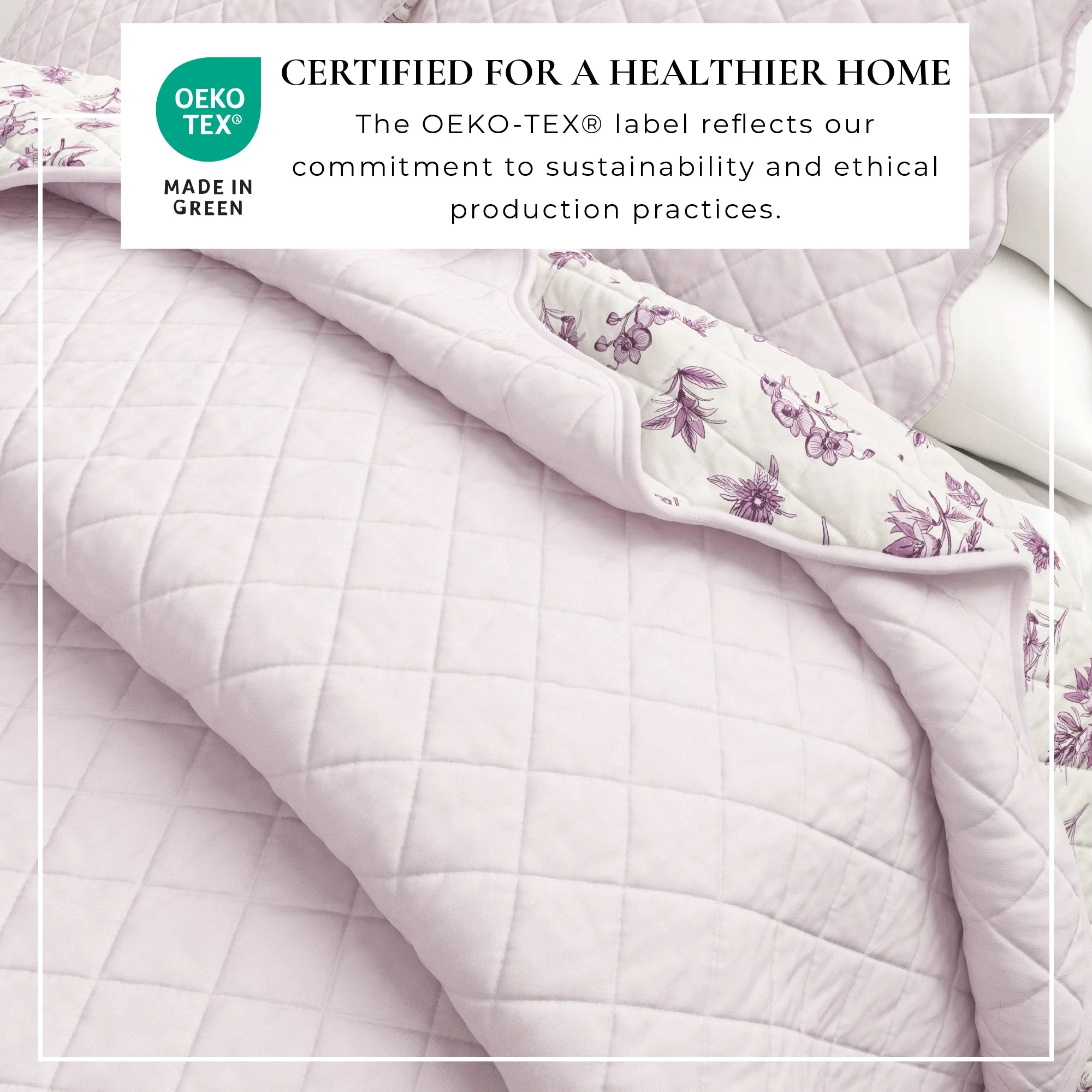 Floral Print & Scallopeded Edge Cotton Quilt Set - Sandie Collection - Image 5