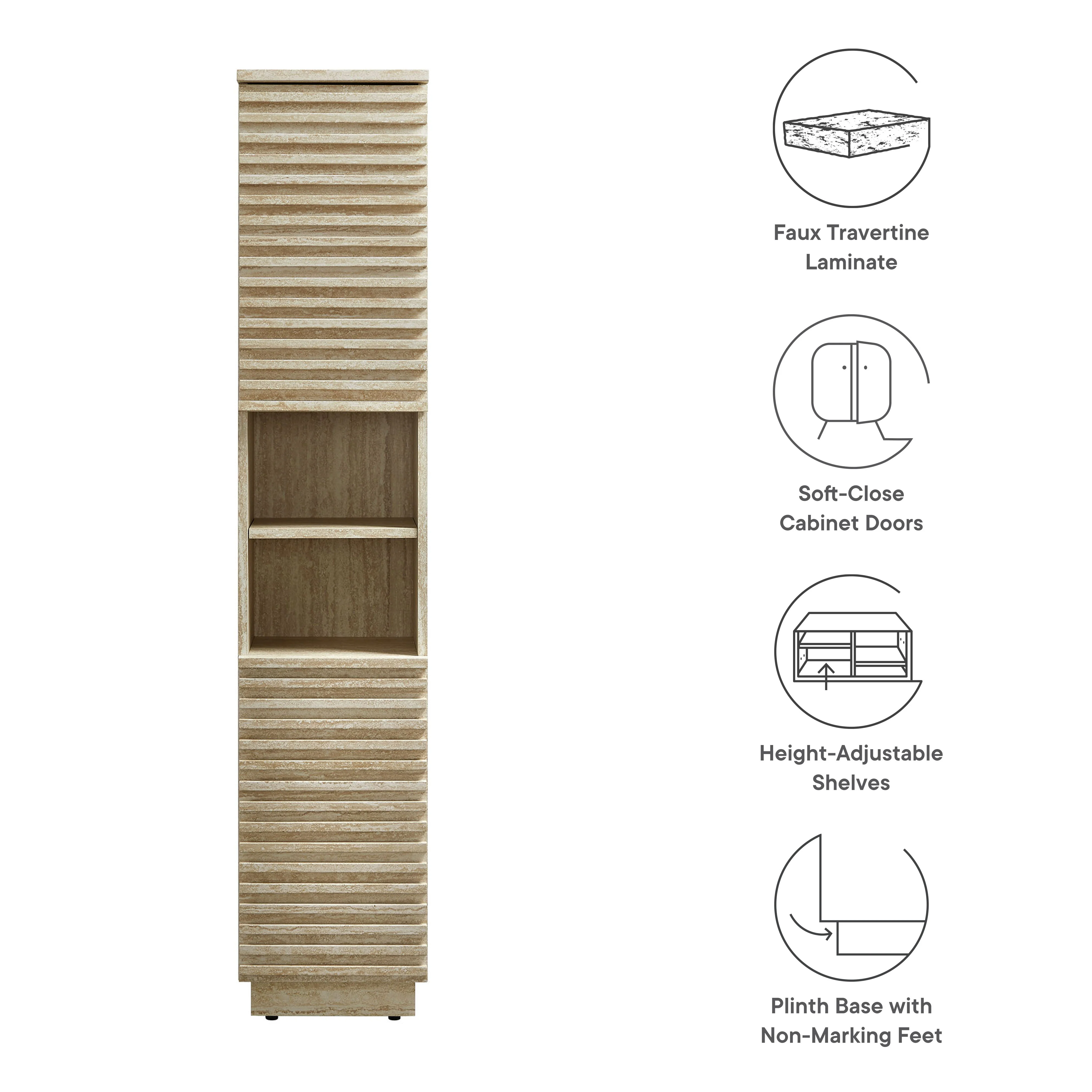 Render Tall Narrow Faux Travertine Linen Storage Cabinet - Image 3