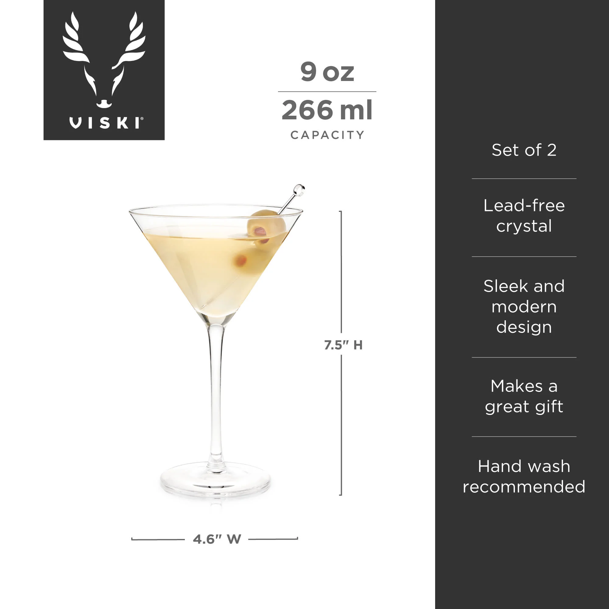 Stemmed crystal martini glasses by viski® - Image 4